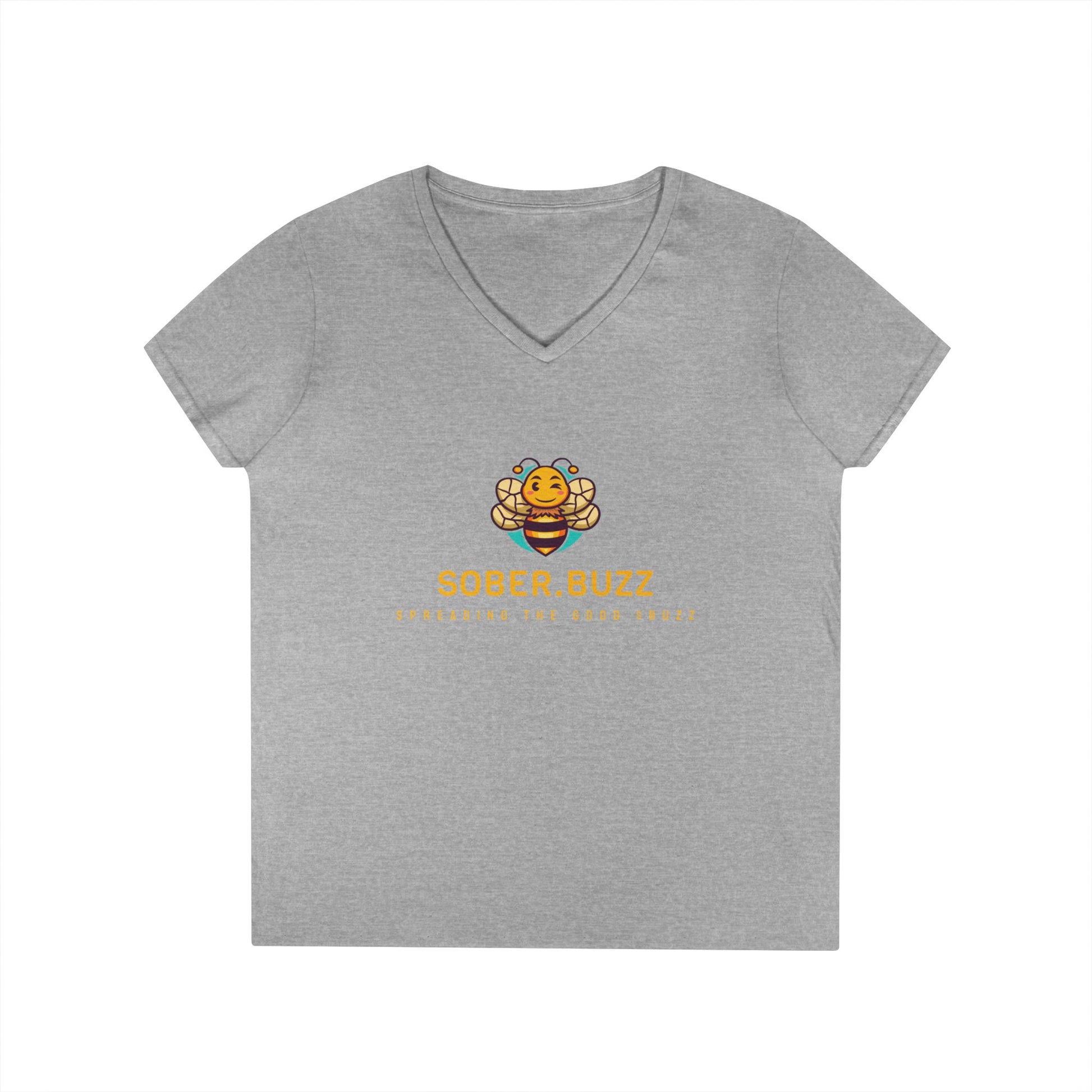Sober Buzz Ladies' V-Neck T-Shirt | Bee Inspired Applique | Perfect for Summer, Gifts, Recovery Support, Casual Wear
