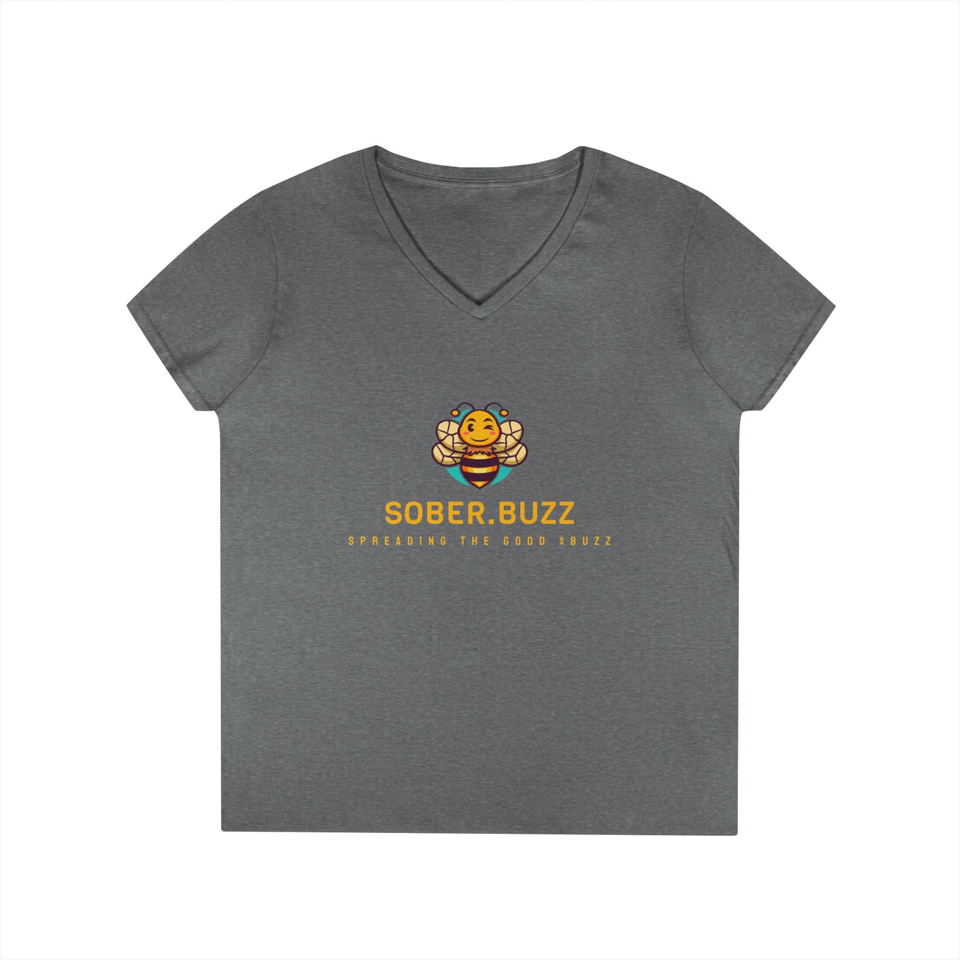 Sober Buzz Ladies' V-Neck T-Shirt | Bee Inspired Applique | Perfect for Summer, Gifts, Recovery Support, Casual Wear