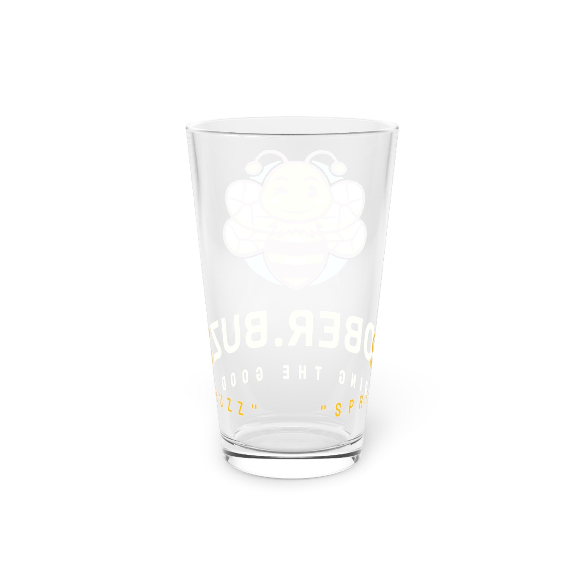 Sober.Buzz Bee-Themed Pint Glass, Buzzing Bee Glass, Perfect for Parties, Gifts for Beer Lovers, Honey Lover's Drinkware, Unique Barware