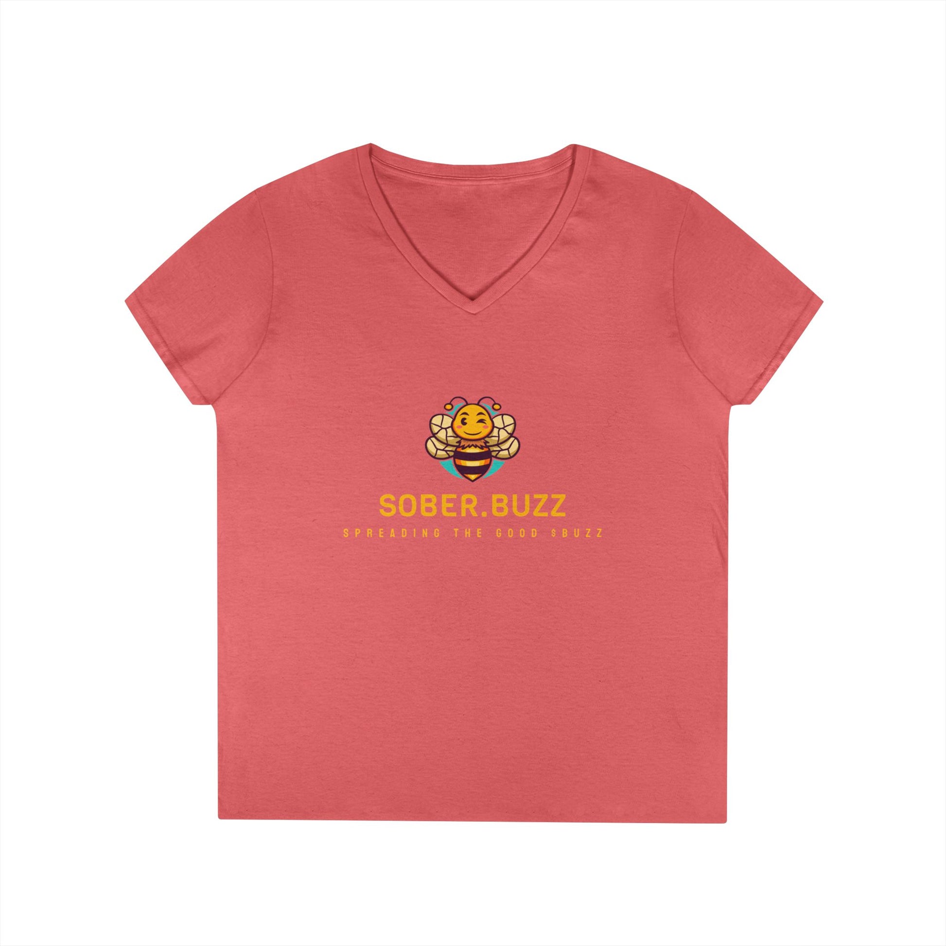 Sober Buzz Ladies' V-Neck T-Shirt | Bee Inspired Applique | Perfect for Summer, Gifts, Recovery Support, Casual Wear
