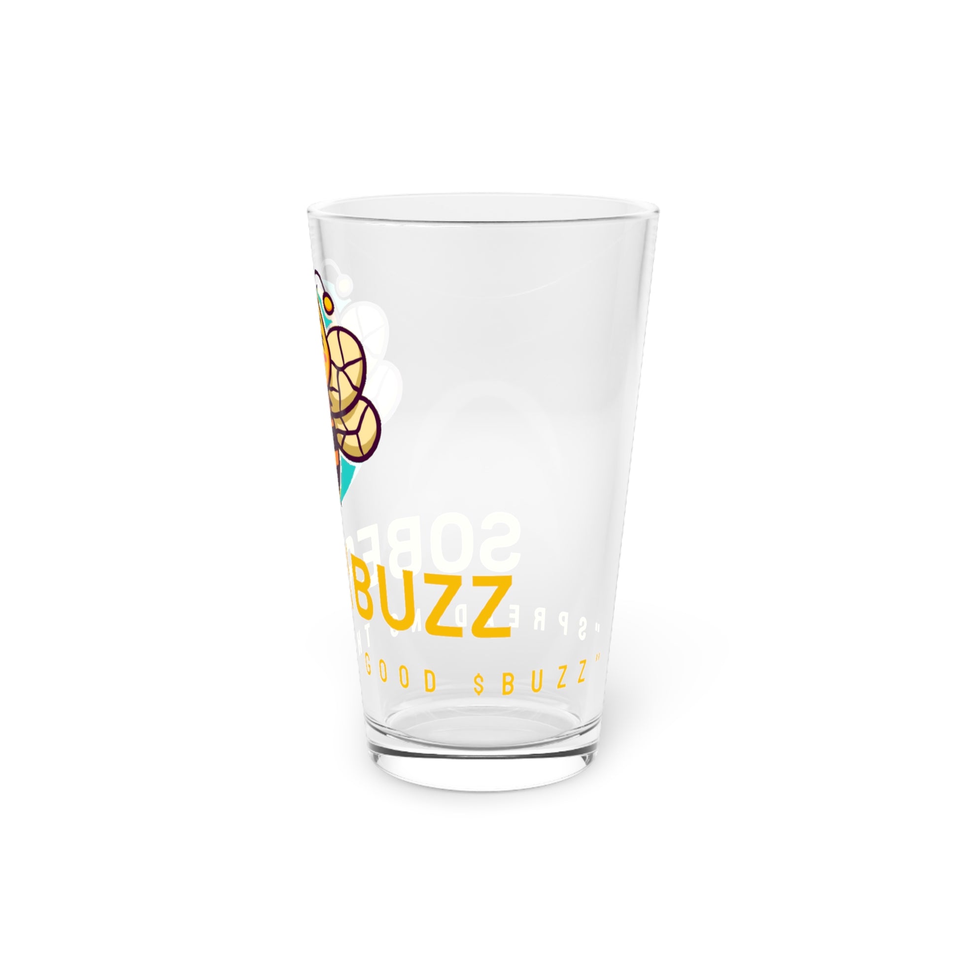 Sober.Buzz Bee-Themed Pint Glass, Buzzing Bee Glass, Perfect for Parties, Gifts for Beer Lovers, Honey Lover's Drinkware, Unique Barware