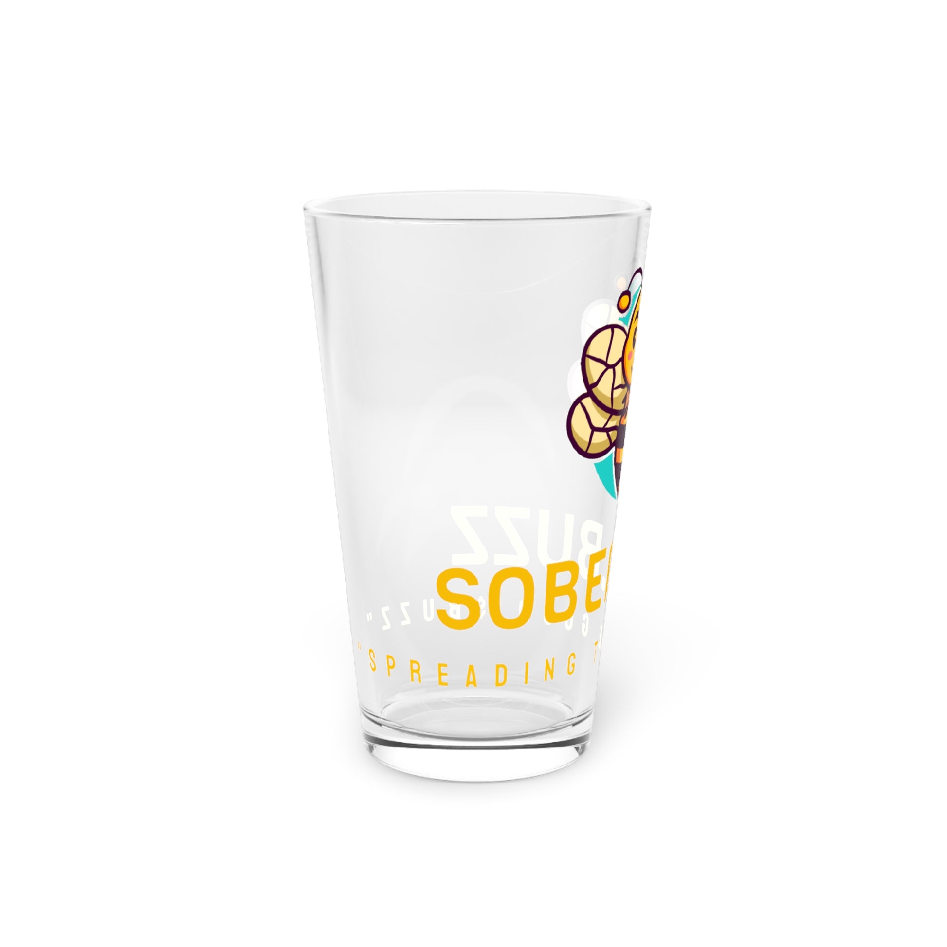 Sober.Buzz Bee-Themed Pint Glass, Buzzing Bee Glass, Perfect for Parties, Gifts for Beer Lovers, Honey Lover's Drinkware, Unique Barware