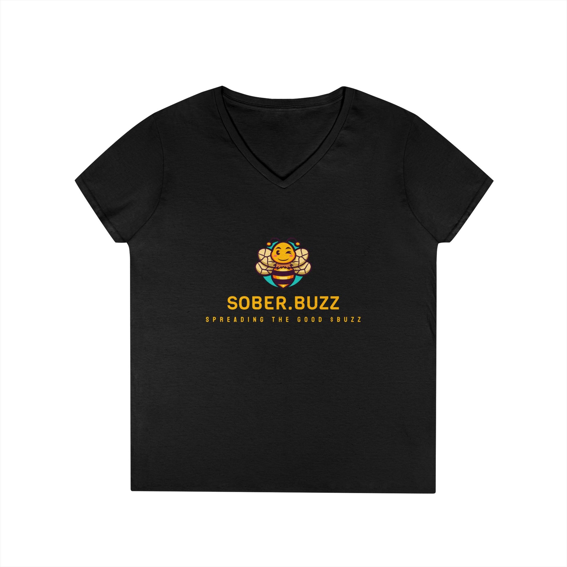 Sober Buzz Ladies' V-Neck T-Shirt | Bee Inspired Applique | Perfect for Summer, Gifts, Recovery Support, Casual Wear