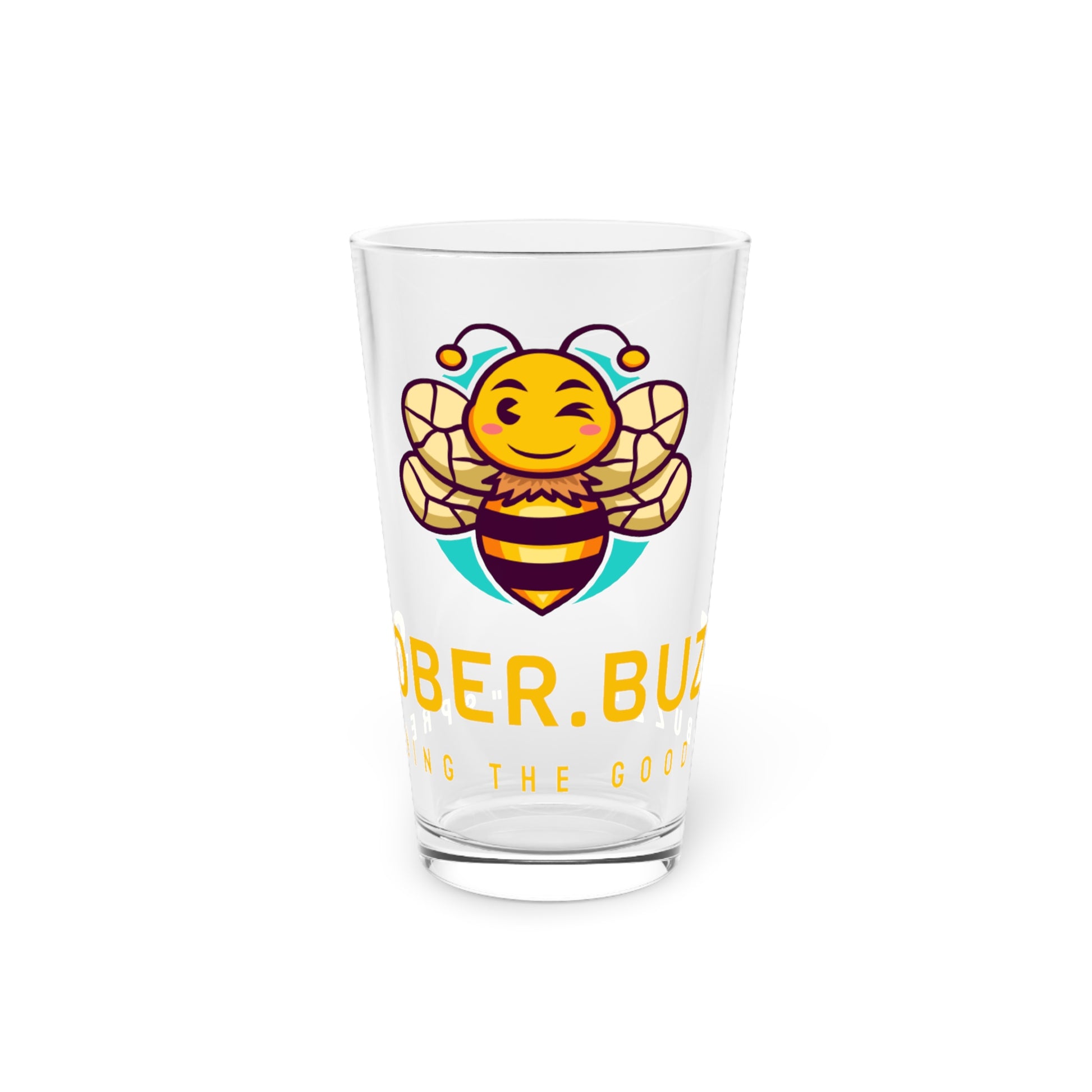 Sober.Buzz Bee-Themed Pint Glass, Buzzing Bee Glass, Perfect for Parties, Gifts for Beer Lovers, Honey Lover's Drinkware, Unique Barware