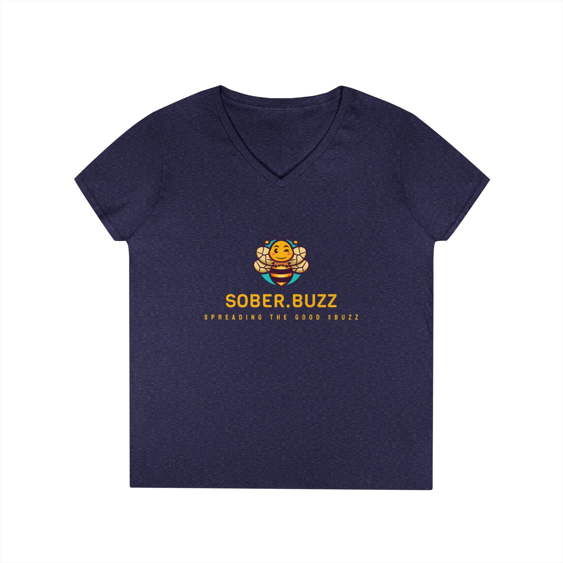 Sober Buzz Ladies' V-Neck T-Shirt | Bee Inspired Applique | Perfect for Summer, Gifts, Recovery Support, Casual Wear