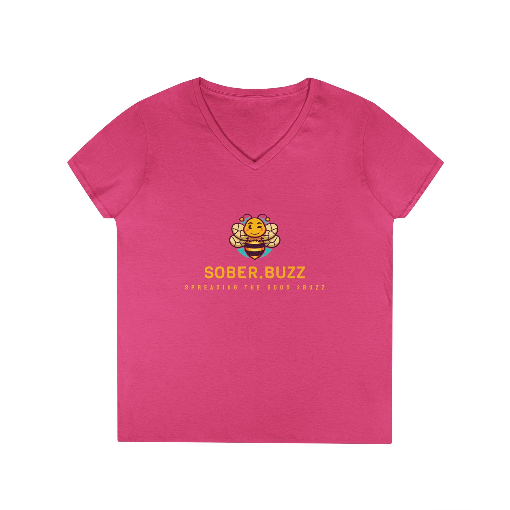 Sober Buzz Ladies' V-Neck T-Shirt | Bee Inspired Applique | Perfect for Summer, Gifts, Recovery Support, Casual Wear