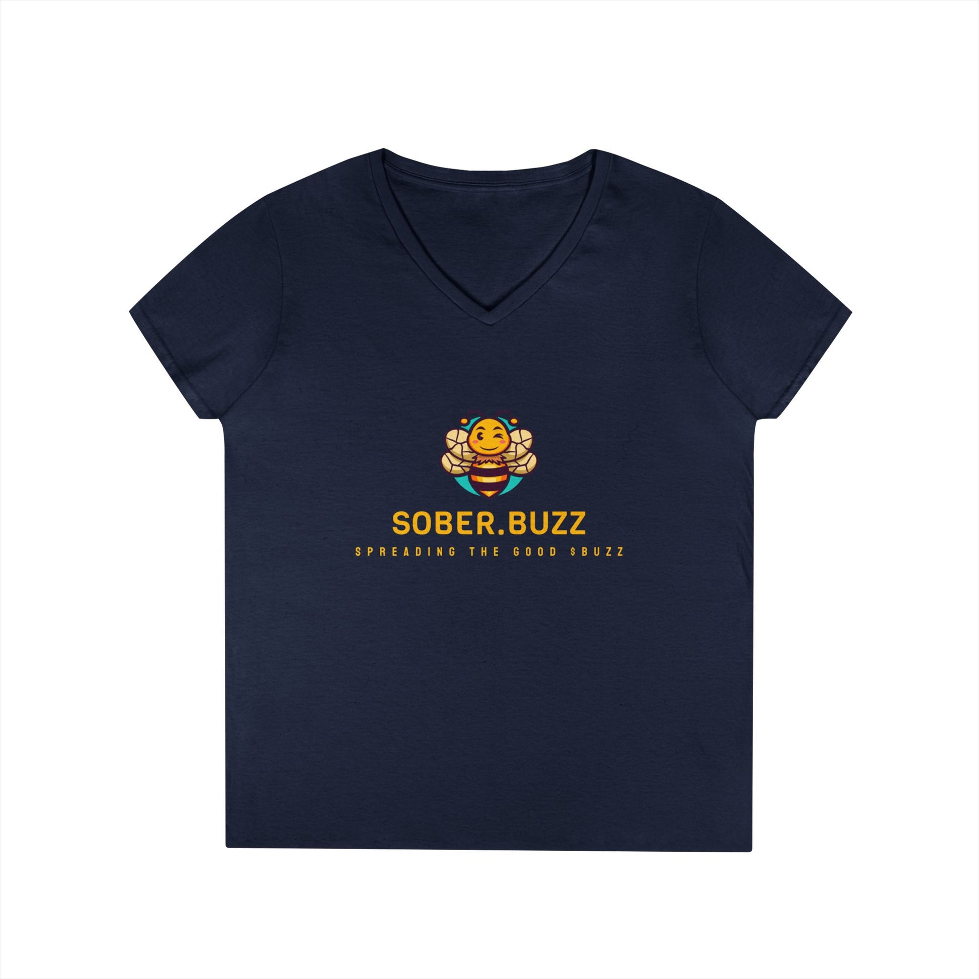 Sober Buzz Ladies' V-Neck T-Shirt | Bee Inspired Applique | Perfect for Summer, Gifts, Recovery Support, Casual Wear