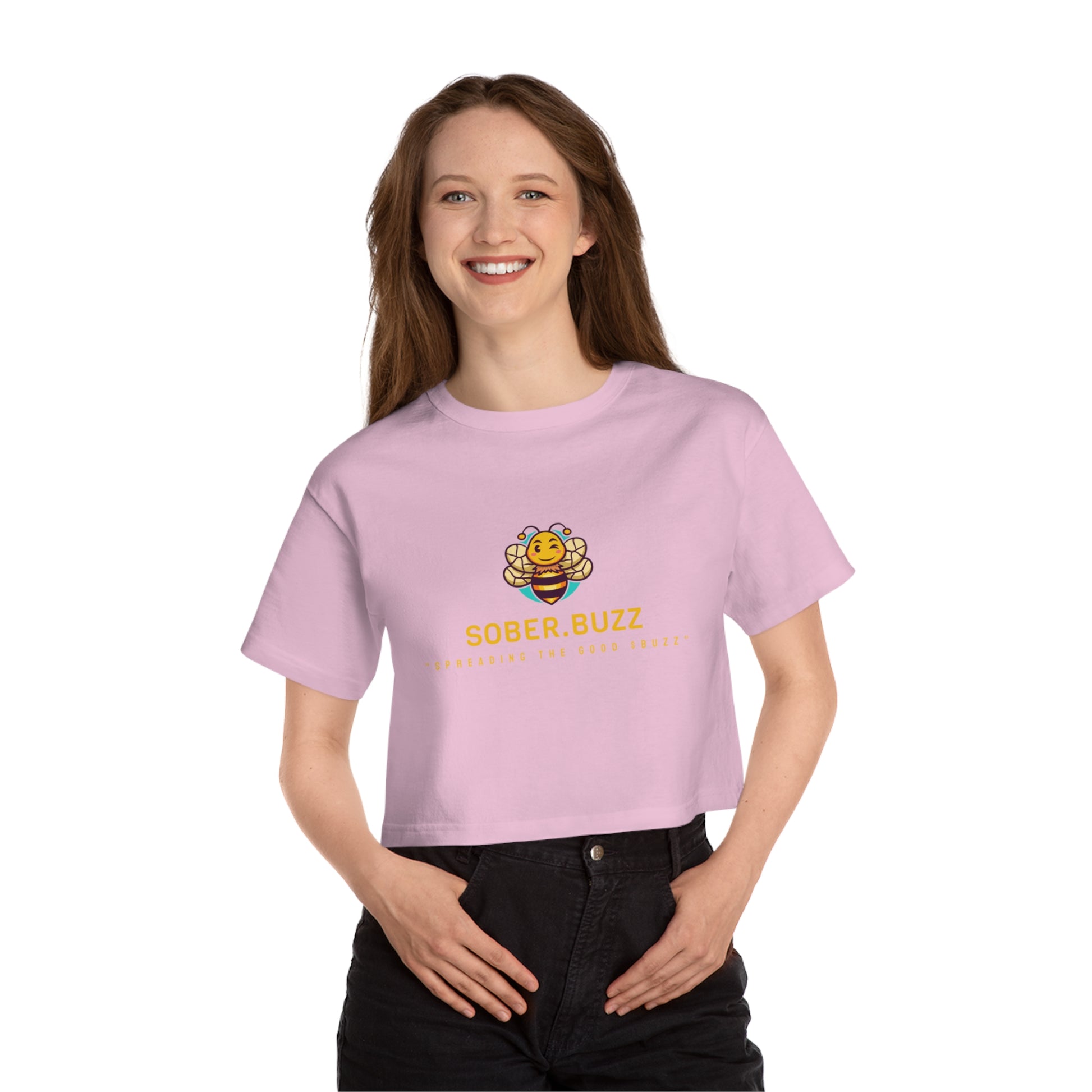 Sober.Buzz Cropped T-Shirt, Bee Design Tee, Women's Casual Top, Fun Graphic Tee, Gift for Supportive Friends