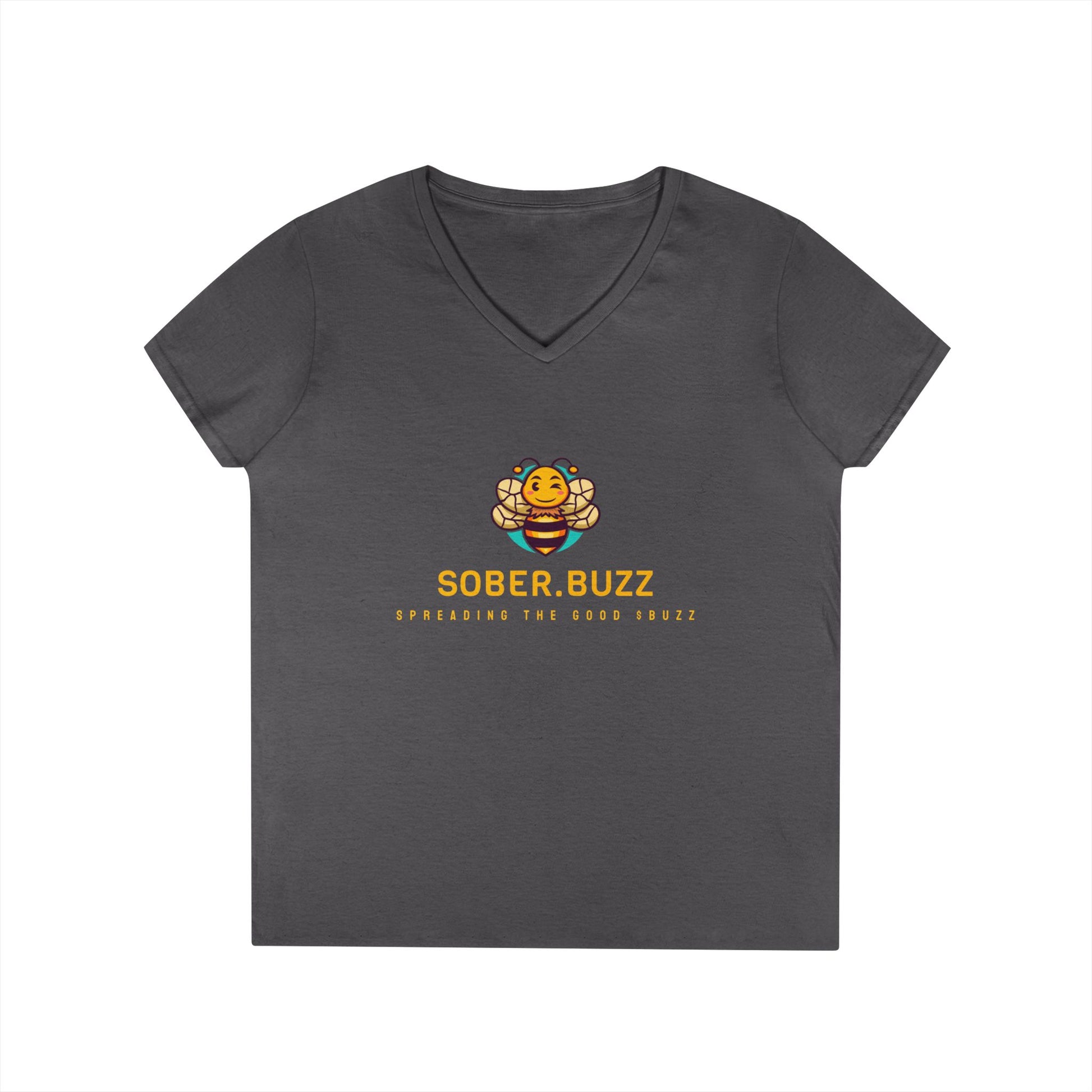 Sober Buzz Ladies' V-Neck T-Shirt | Bee Inspired Applique | Perfect for Summer, Gifts, Recovery Support, Casual Wear