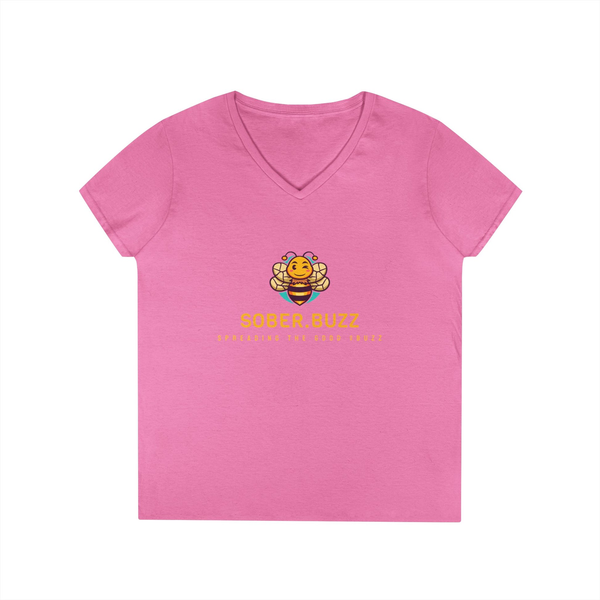 Sober Buzz Ladies' V-Neck T-Shirt | Bee Inspired Applique | Perfect for Summer, Gifts, Recovery Support, Casual Wear