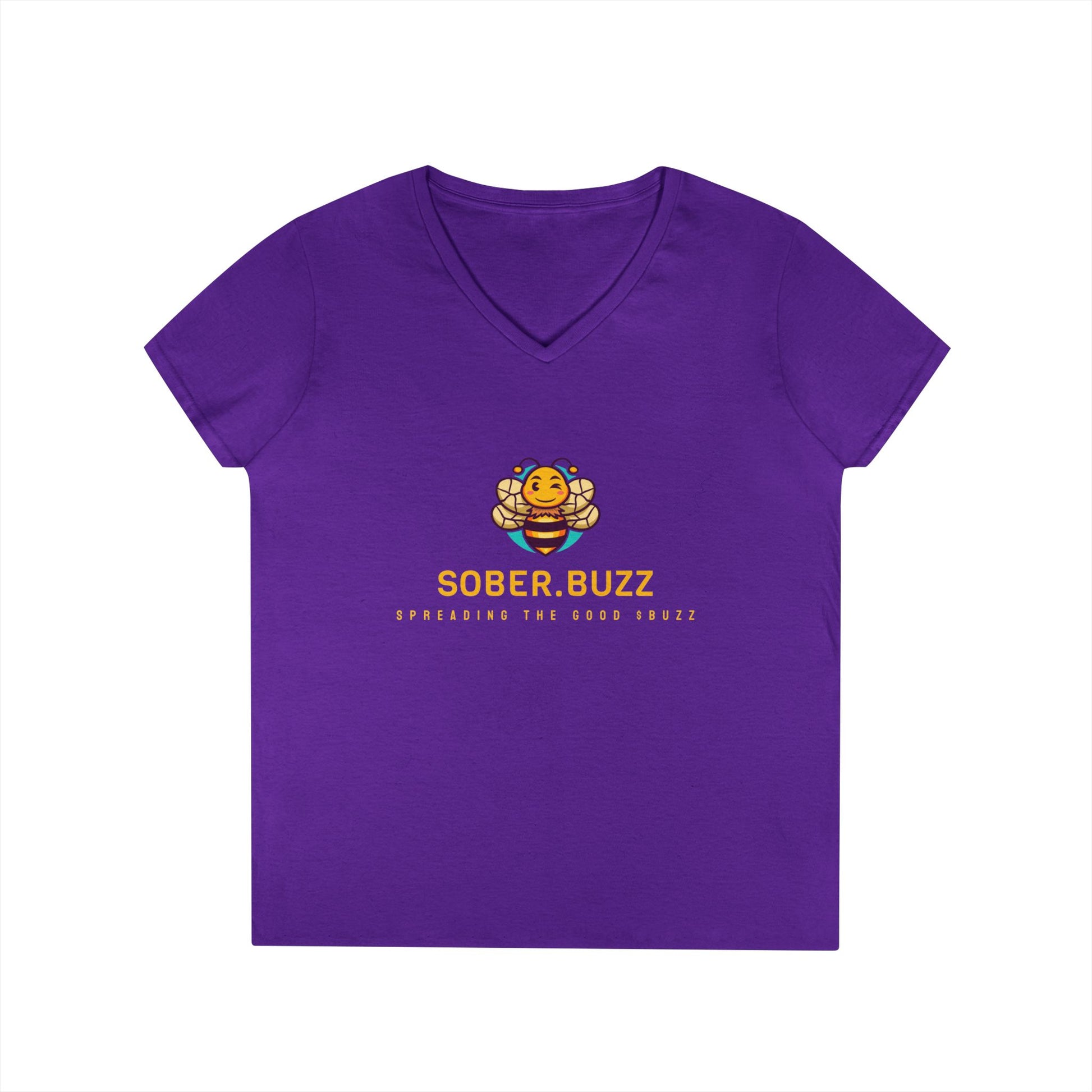 Sober Buzz Ladies' V-Neck T-Shirt | Bee Inspired Applique | Perfect for Summer, Gifts, Recovery Support, Casual Wear