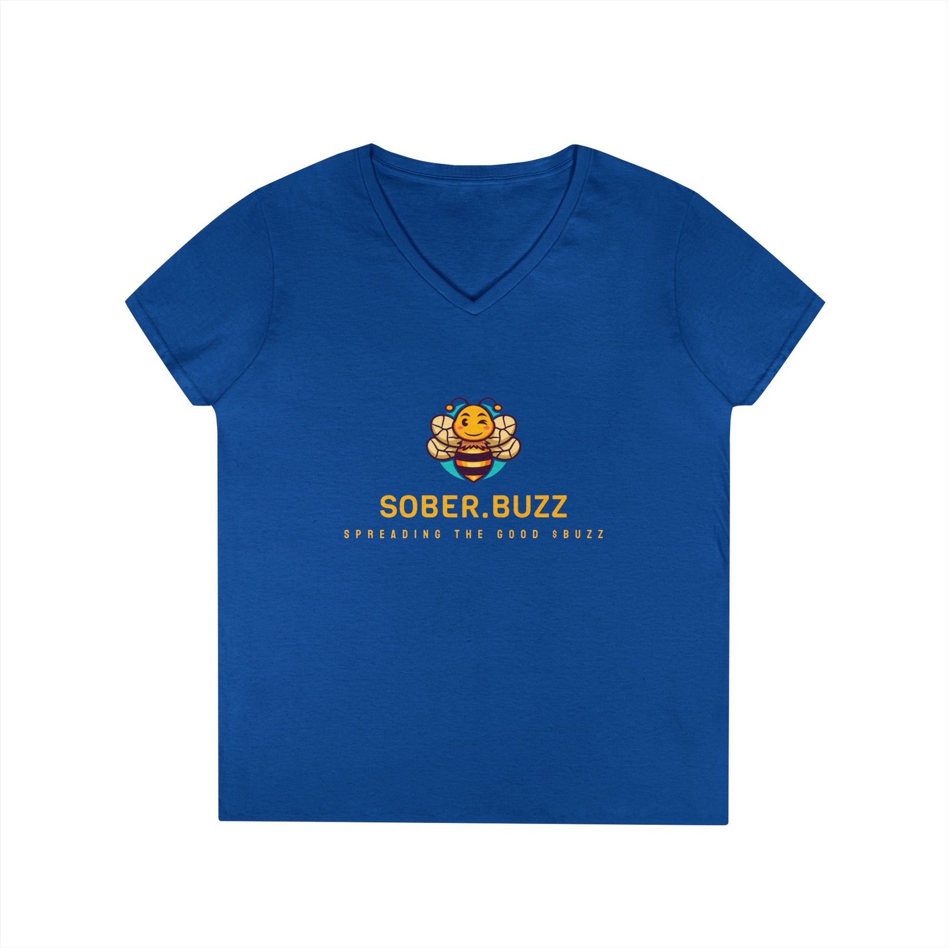 Sober Buzz Ladies' V-Neck T-Shirt | Bee Inspired Applique | Perfect for Summer, Gifts, Recovery Support, Casual Wear