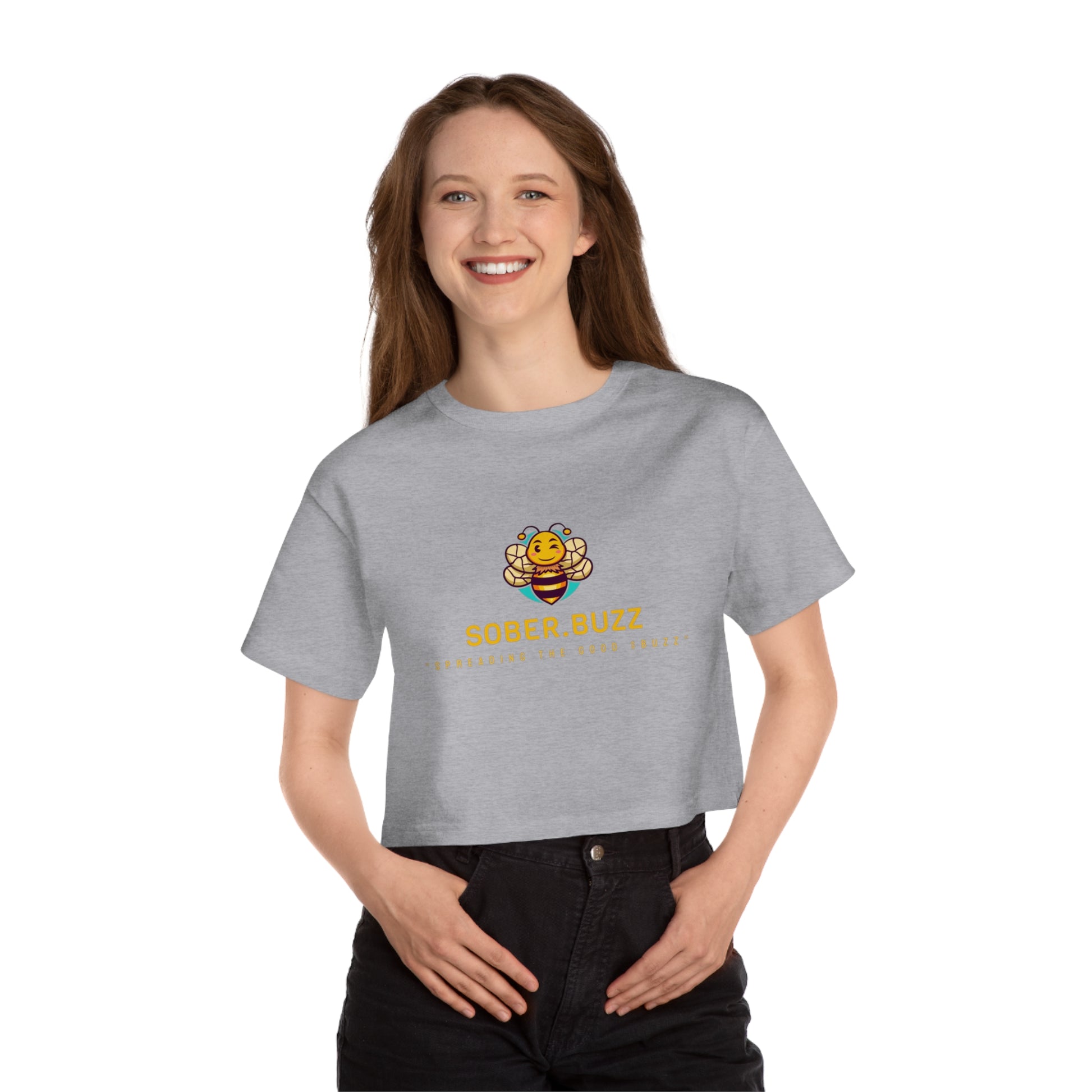 Sober.Buzz Cropped T-Shirt, Bee Design Tee, Women's Casual Top, Fun Graphic Tee, Gift for Supportive Friends